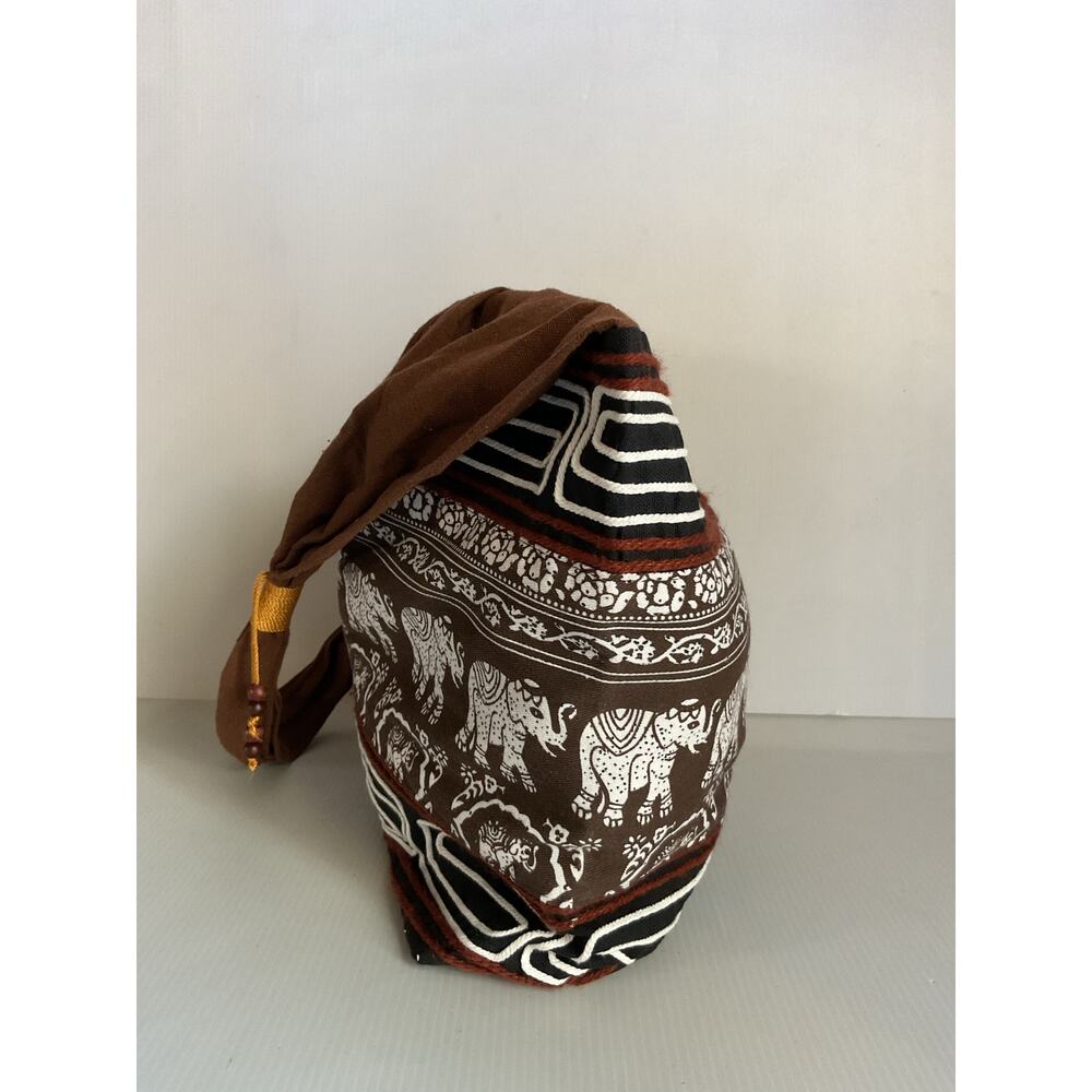 Elephant Print Boho Hobo Shoulder Bag Brown Ethnic Tribal Tote Purse - Picture 3 of 10
